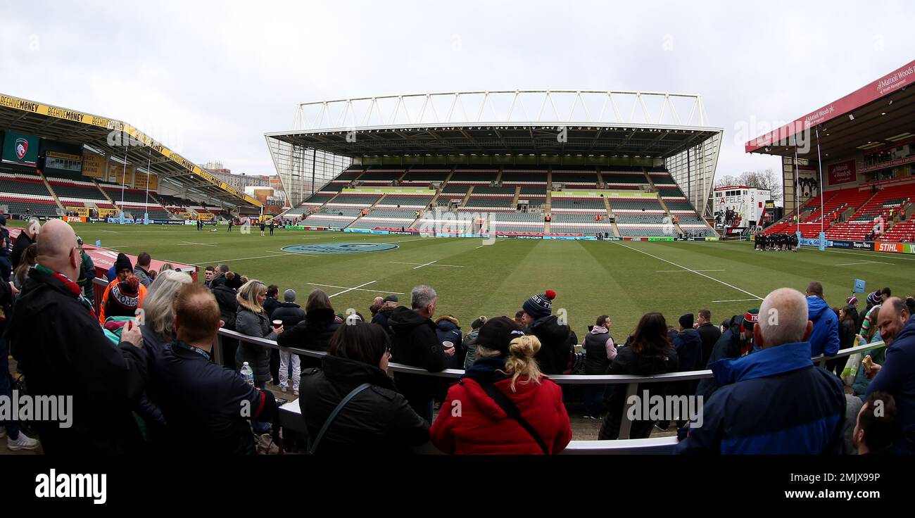A general view before the game between Leicester Tigers and Northampton Saints during the Gallagher Premiership match at the Mattioli Woods Welford Road Stadium, Leicester. Picture date: Saturday January 28, 2023. Stock Photo