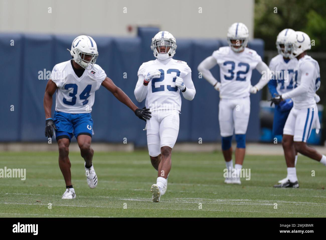 Indianapolis Colts cornerbacks Rock Ya-Sin (34) and Kenny Moore (23) as the  team practiced at the NFL team's facility in Indianapolis, Tuesday, May 21,  2019. (AP Photo/Michael Conroy Stock Photo - Alamy