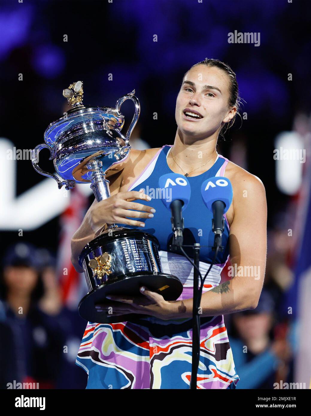 Melbourne, Australia. 28th. Jan., 2023. Winner Aryna Sabalenka Holding ...