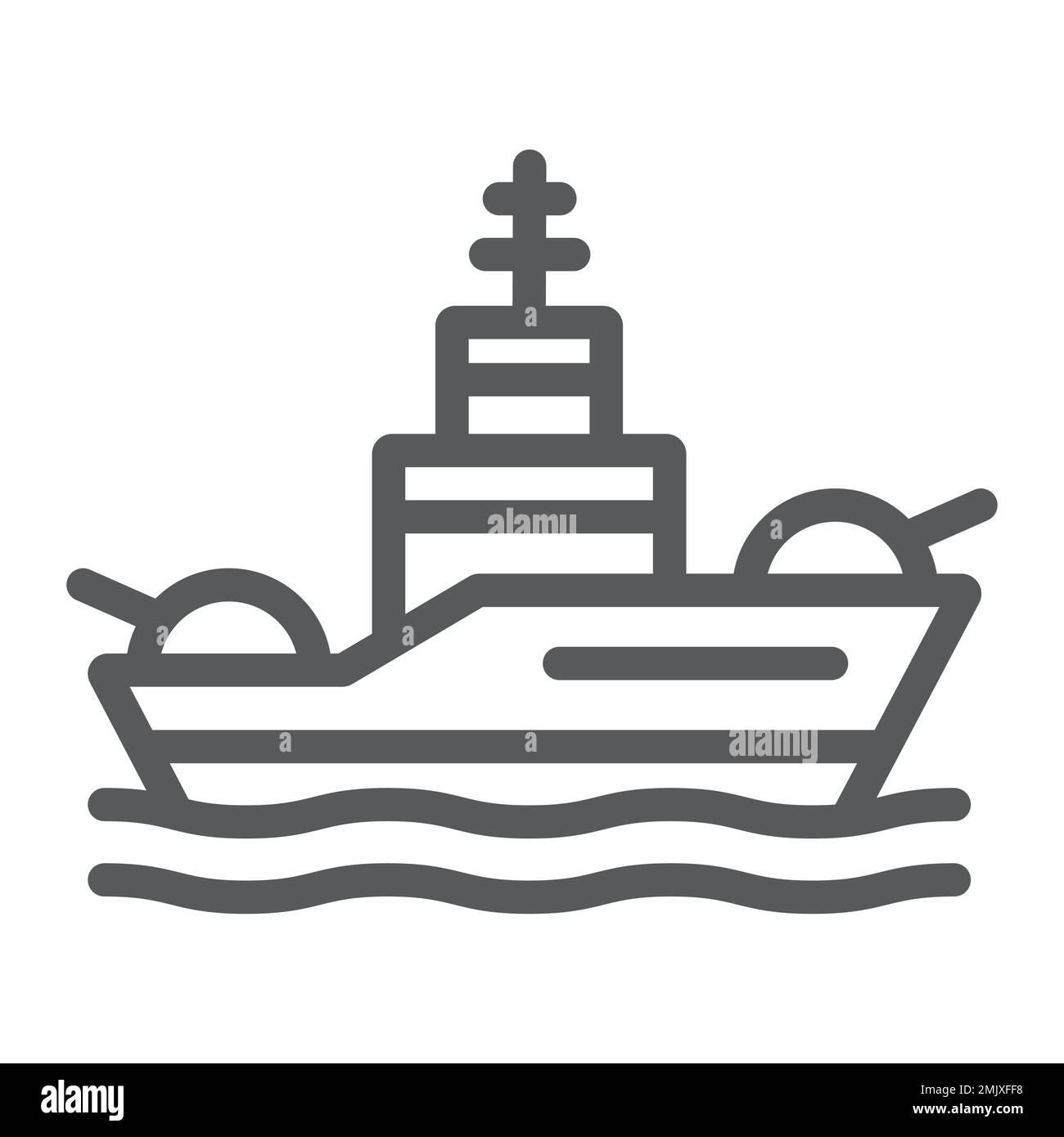 Battleship line icon, navy and army, warship sign, vector graphics, a linear pattern on a white background, eps 10. Stock Vector