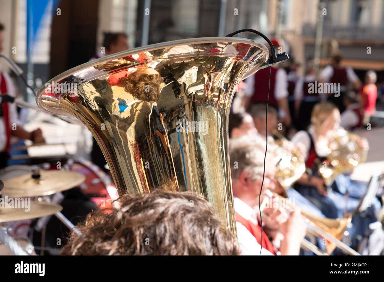 Brass instruments tuba trumpet player in street Stock Photo Alamy