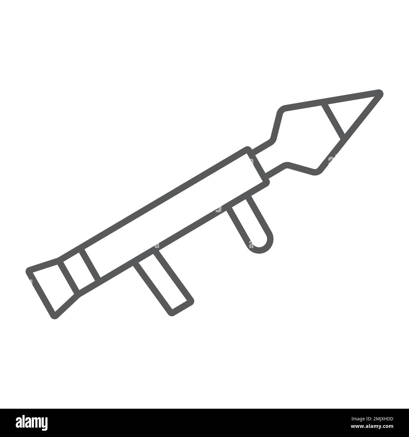 Rocket launcher thin line icon, firearm and grenade, weapon sign, vector graphics, a linear pattern on a white background, eps 10. Stock Vector