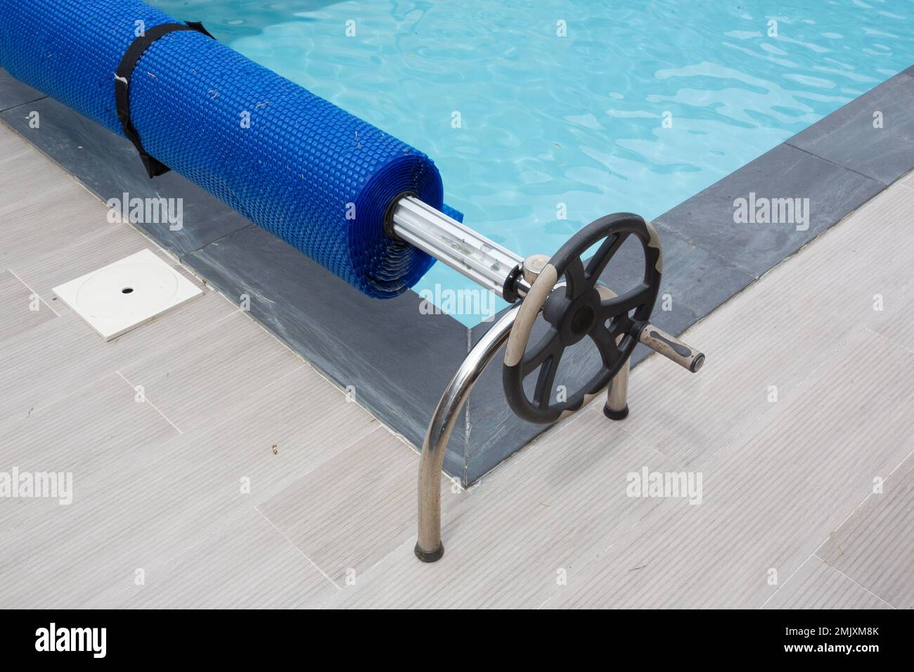 swimming pool toll up equipment cover bubble protection solar Stock