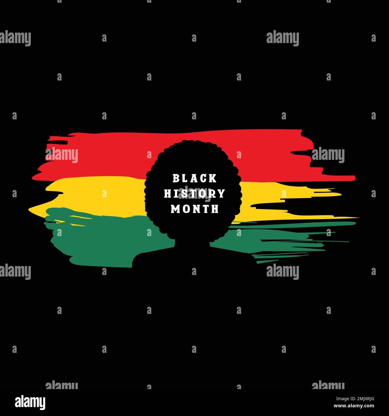 Black History Month African woman silhouette in front of red yellow and green vector Stock Vector