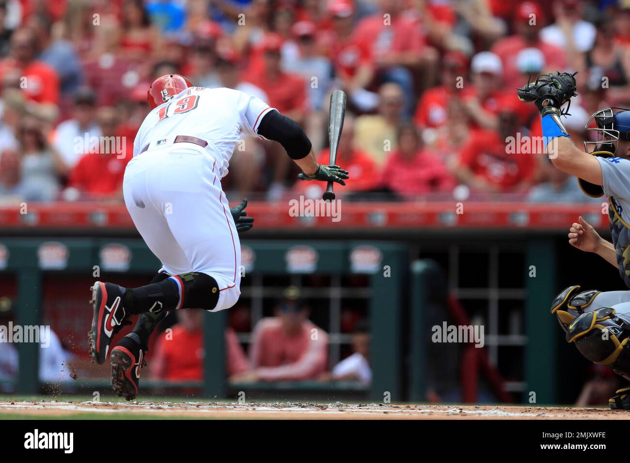 USA. 28th July, 2021. The Cincinnati Reds' Joey Votto reacts after hitting  a solo home run during the second inning against the Chicago Cubs on  Wednesday, July 28, 2021, at Wrigley Field