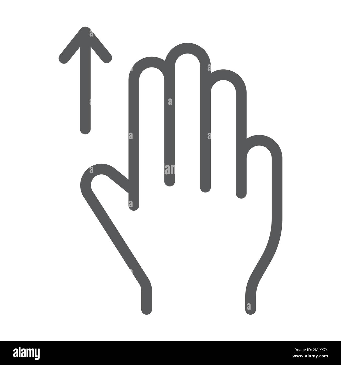 Three fingers drag up line icon, gesture and hand, scroll up sign