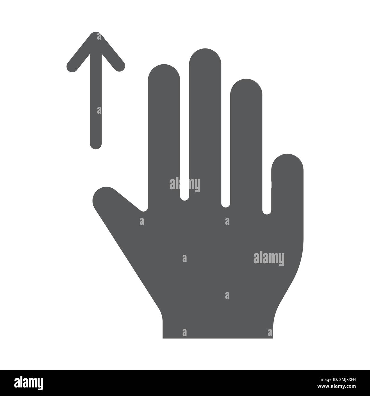 Three fingers drag up glyph icon, gesture and hand, scroll up sign, vector graphics, a solid