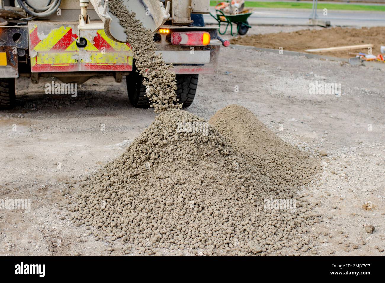 Concrete delivered to the construction site and discharged from the