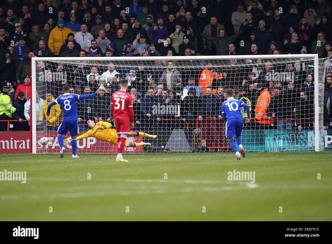 Leicester City's Youri Tielemans (left) Hits The Post From The Penalty ...