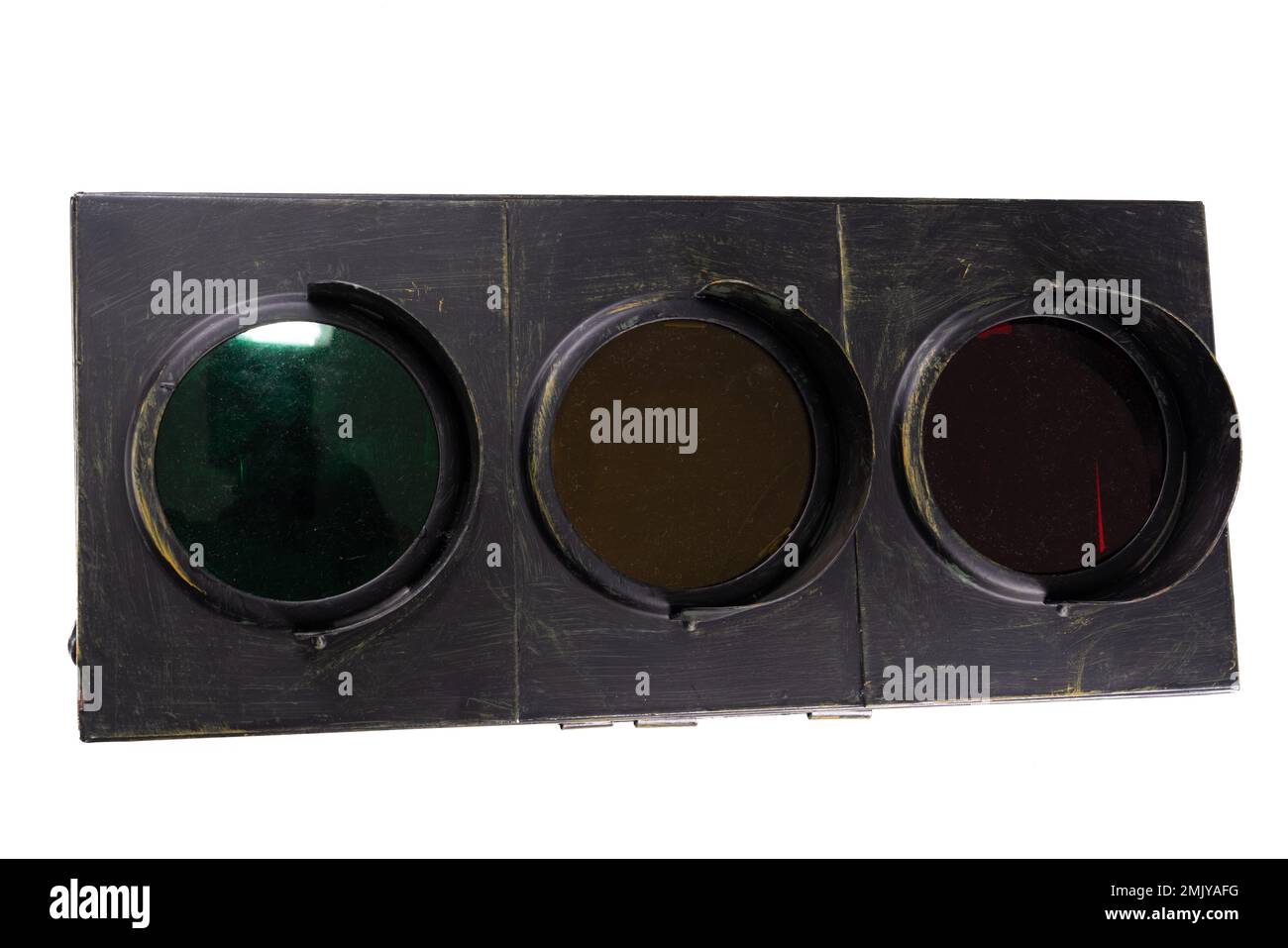 traffic light black vintage isolated on white background Stock Photo