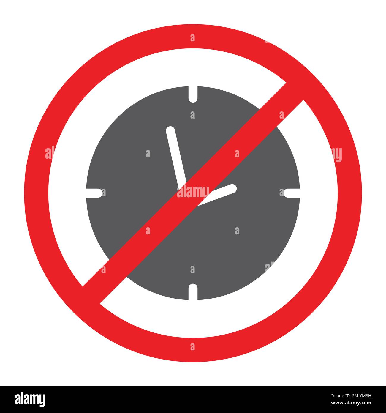 No clock glyph icon, prohibited and ban, no time sign, vector graphics