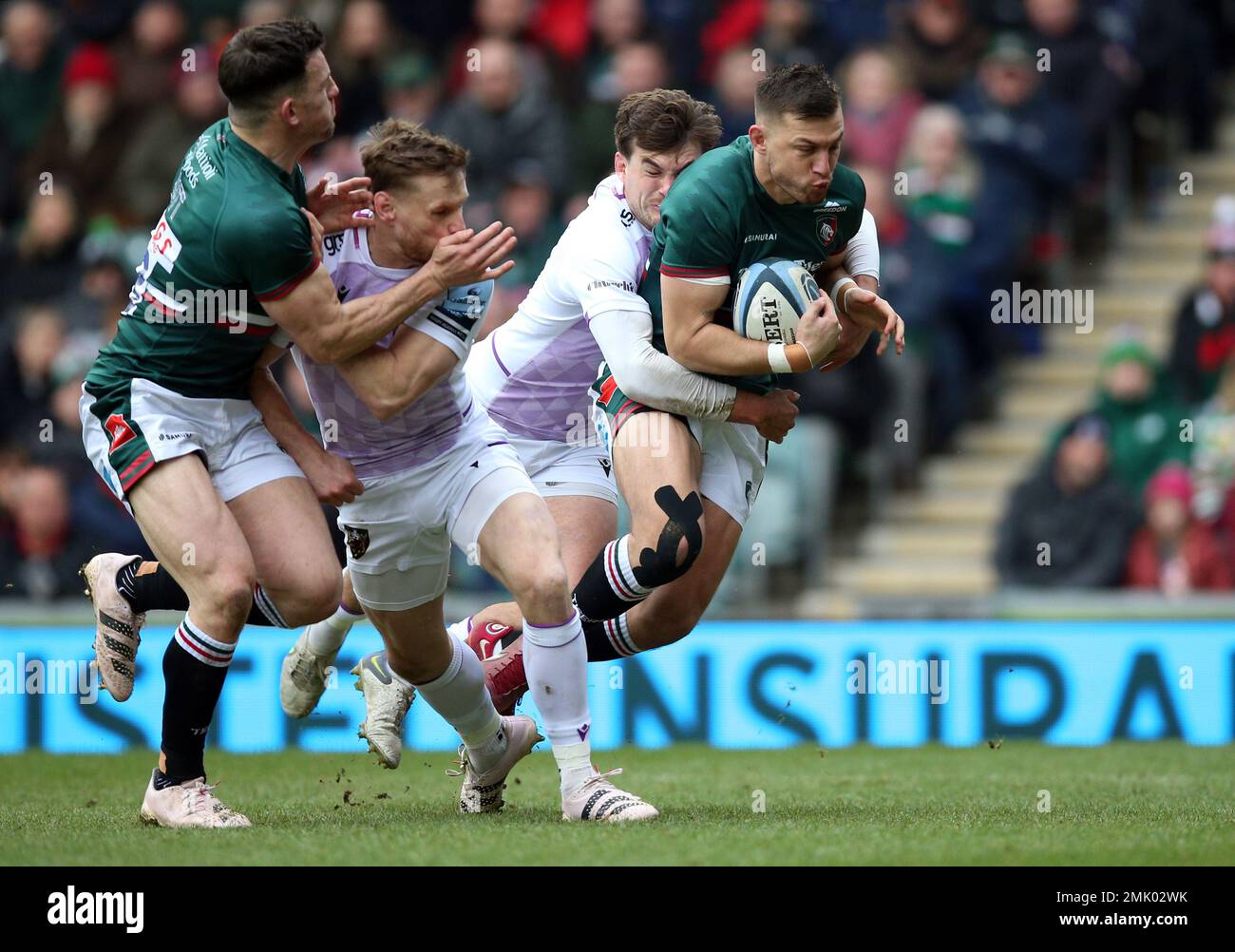 Leicester, UK. 28th Jan, 2023. Handré Pollard of Leicester Tigers during  the Gallagher Premiership match Leicester Tigers vs Northampton Saints at  Mattioli Woods Welford Road, Leicester, United Kingdom, 28th January 2023  (Photo