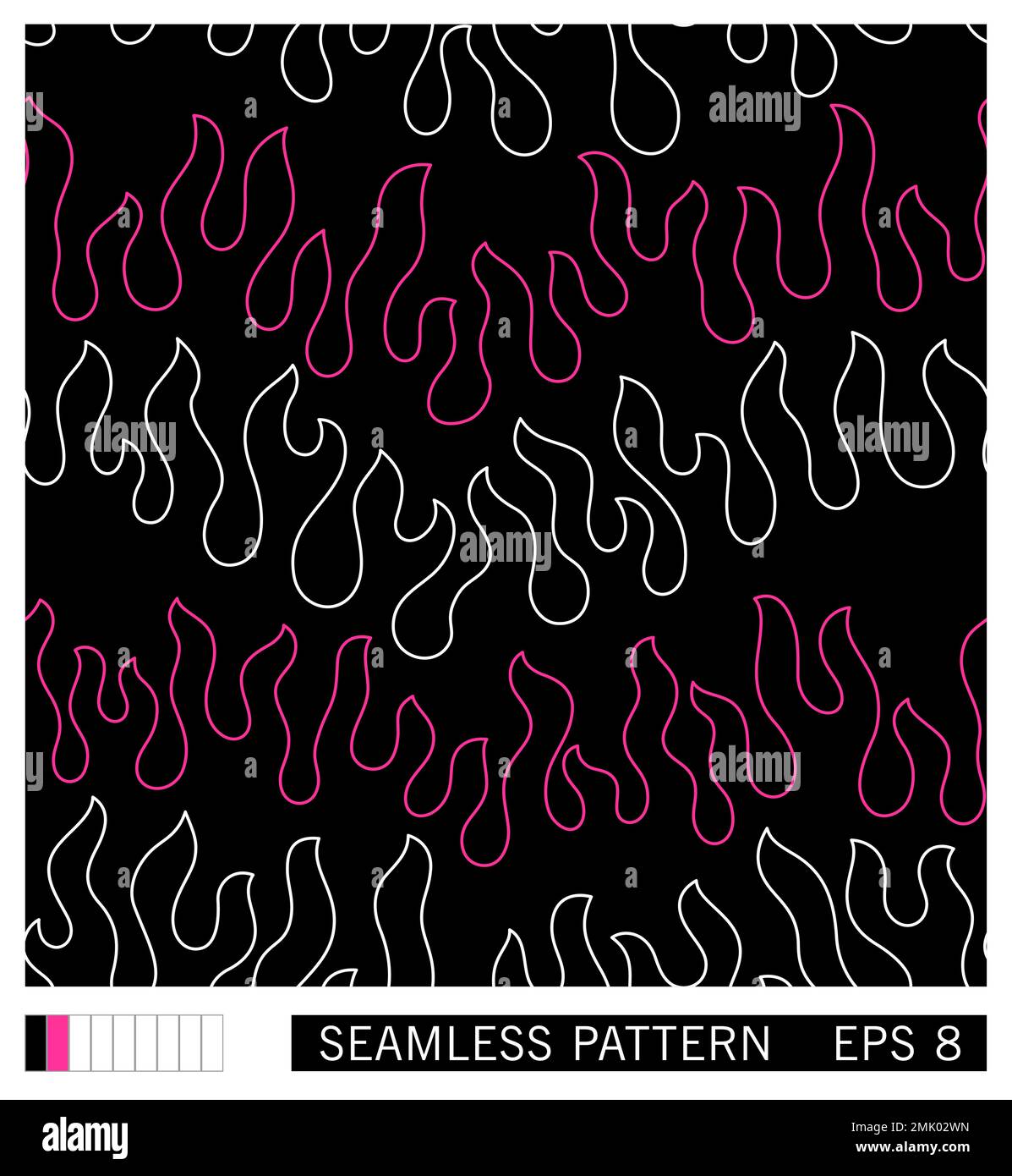 Seamless pattern. Cartoon groovy fire. Trendy Y2K horizontal linear of spurts of flames. Vector graphics Stock Vector