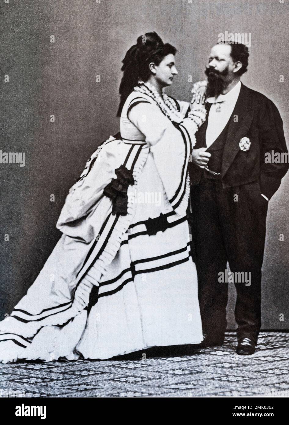 'La Bella Rosina' (Bela Rosin in Piedmontese dialect) - Rosa Maria Chiara Teresa Aloisia Vercellana and Vittorio Emanuele II celebrate their wedding in 1877 Stock Photo