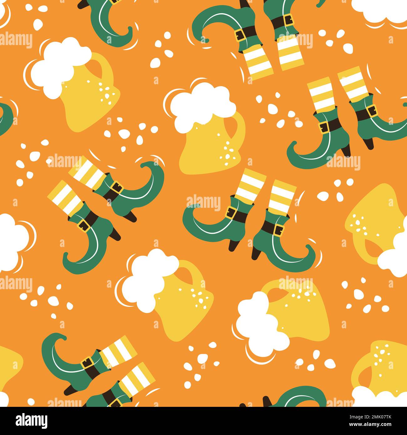 bright pattern with elements of saint patrick beer and leprechaun boots Stock Vector
