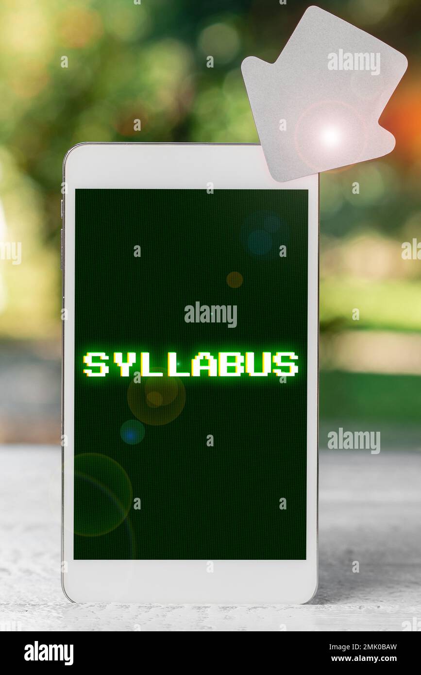 Sign displaying Syllabus. Business concept a summary outline of a ...