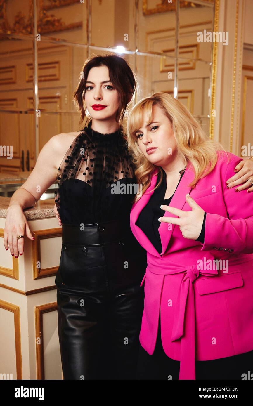 This April 28, 2019 photo shows Anne Hathaway, left, and
