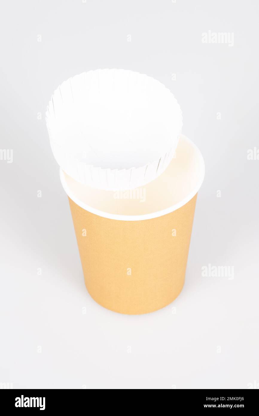 recyclable cardboard coffee cup drink paper glass with lid Stock Photo