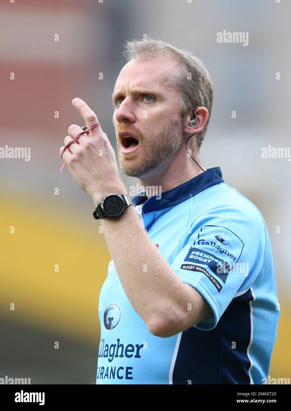 Referee Wayne Barnes during the Gallagher Premiership match at the Mattioli Woods Welford Road Stadium, Leicester. Picture date: Saturday January 28, 2023. Stock Photo