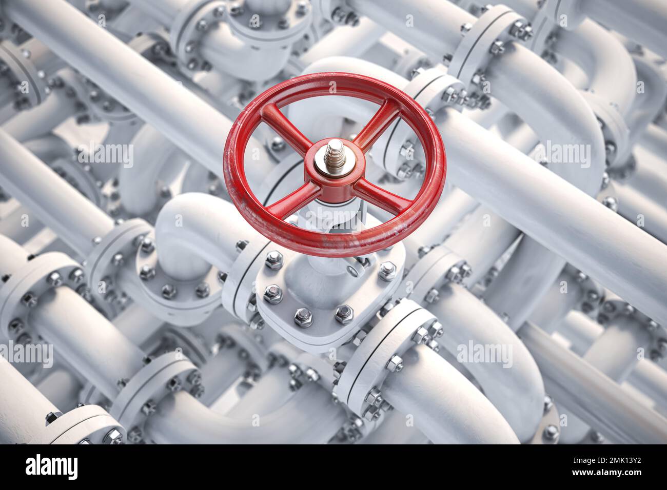 Oil or gas pipe line valve. Oil and gas control, extraction, production and transportation industrial background. 3d illustration Stock Photo
