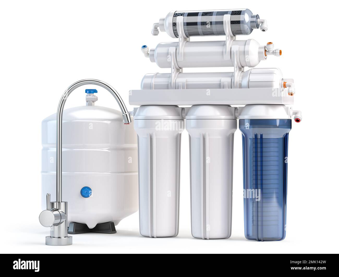 Reverse osmosis water purification system isolaterd on white. Water cleaning system. 3d illustration Stock Photo