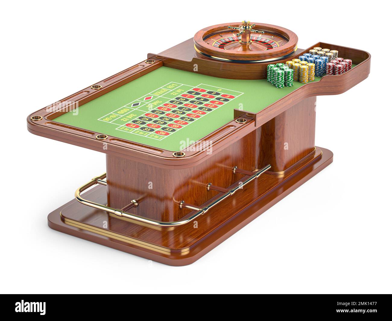 Casino roulette table with chips isolated on white. 3d illustration Stock Photo
