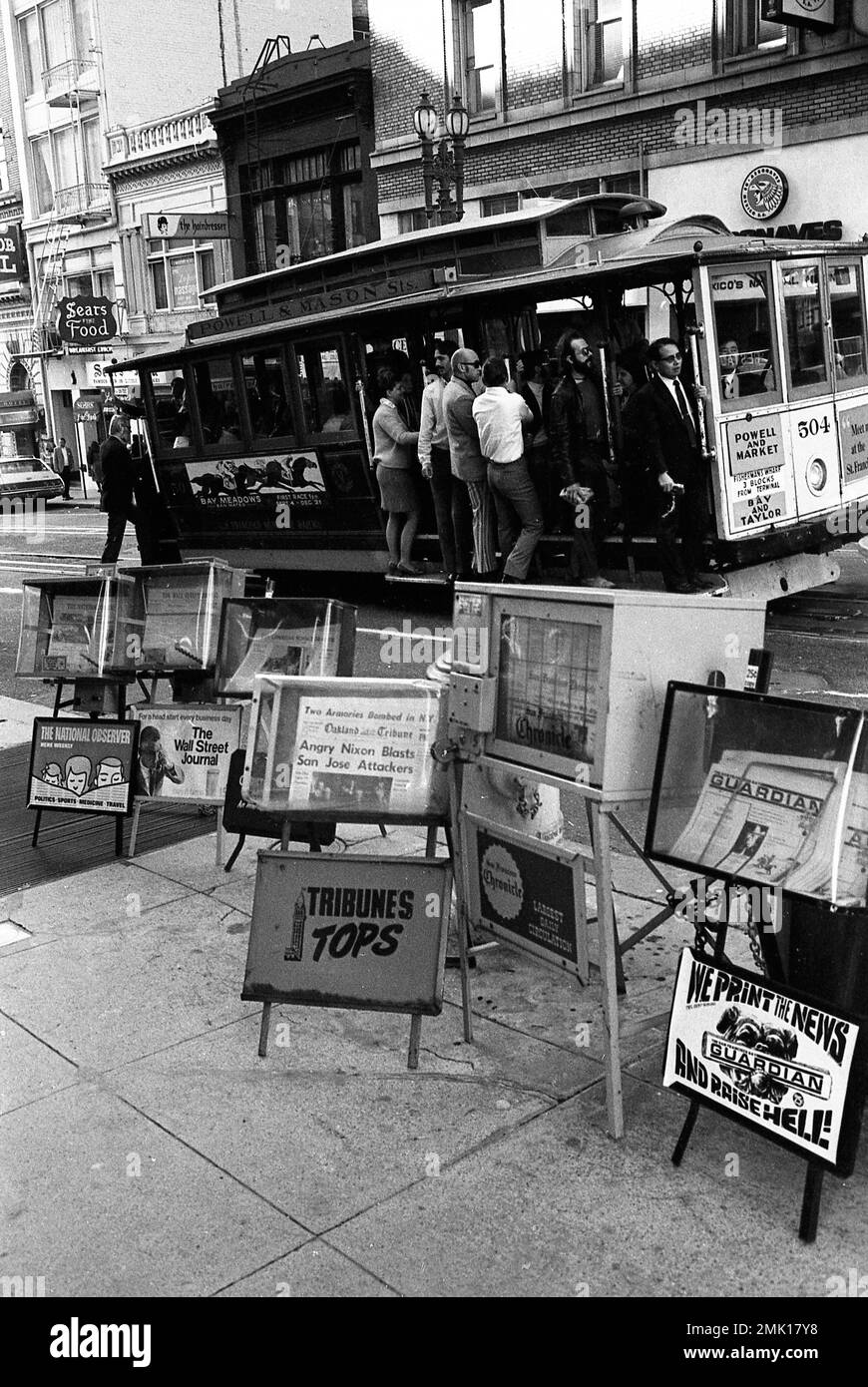 Trolley car full of passengers, San Francisco, California, 1970 Stock Photo