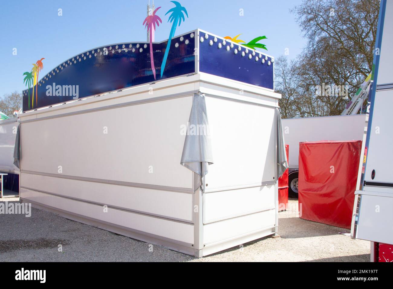 stand closed fairground in city funfair Stock Photo Alamy
