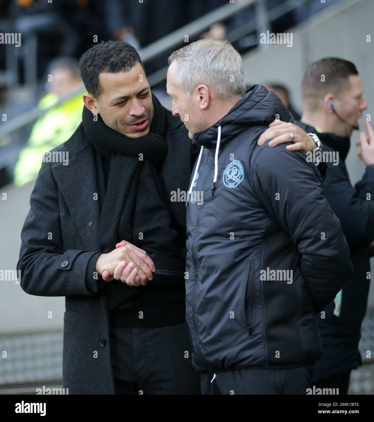 Hull City manager Liam Rosenior and QPR manager Neil Critchley during ...