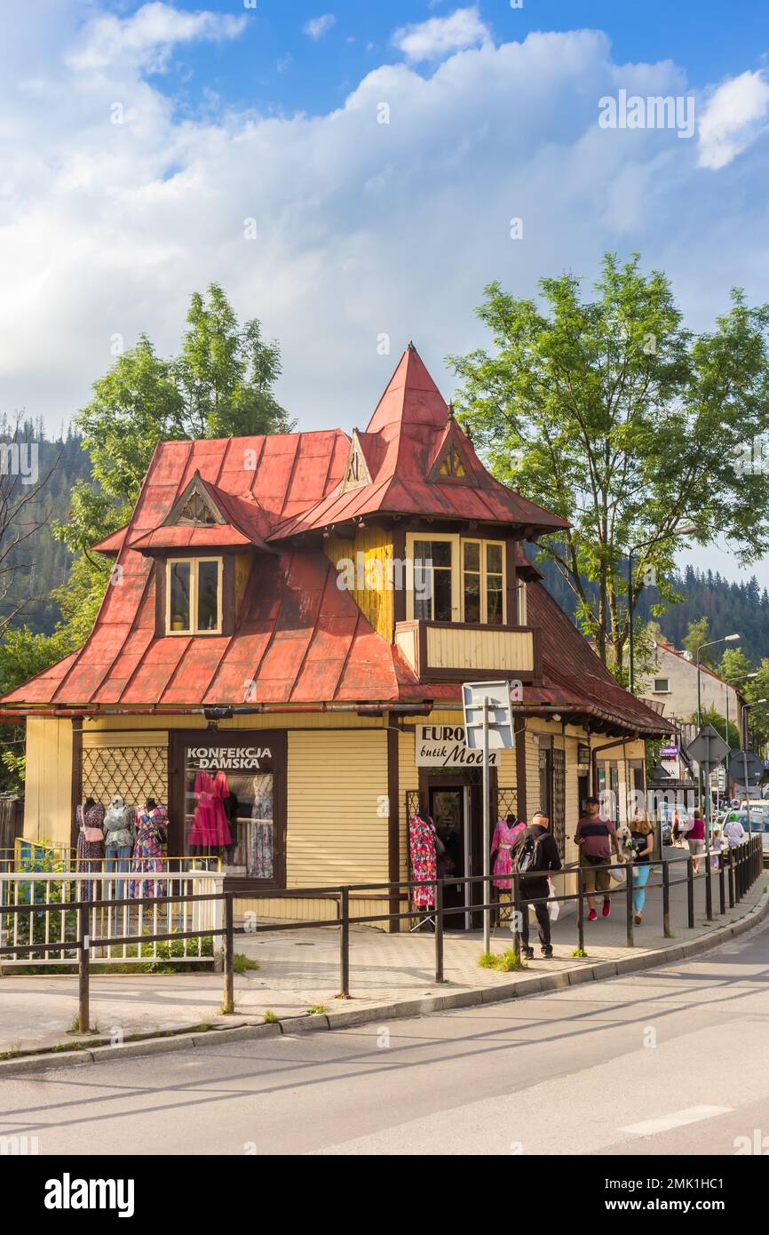 Shop in a traditional wooden house in Zakopane, Poland Stock Photo