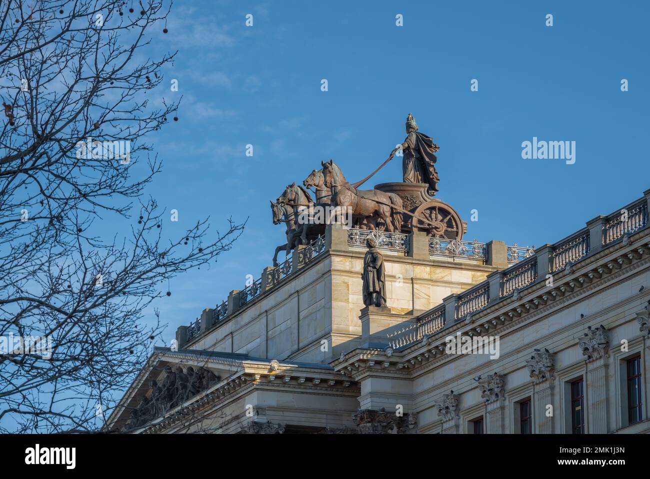 Quadriga Sculpture on top of Brunswick Palace - Braunschweig, Lower Saxony, Germany Stock Photo