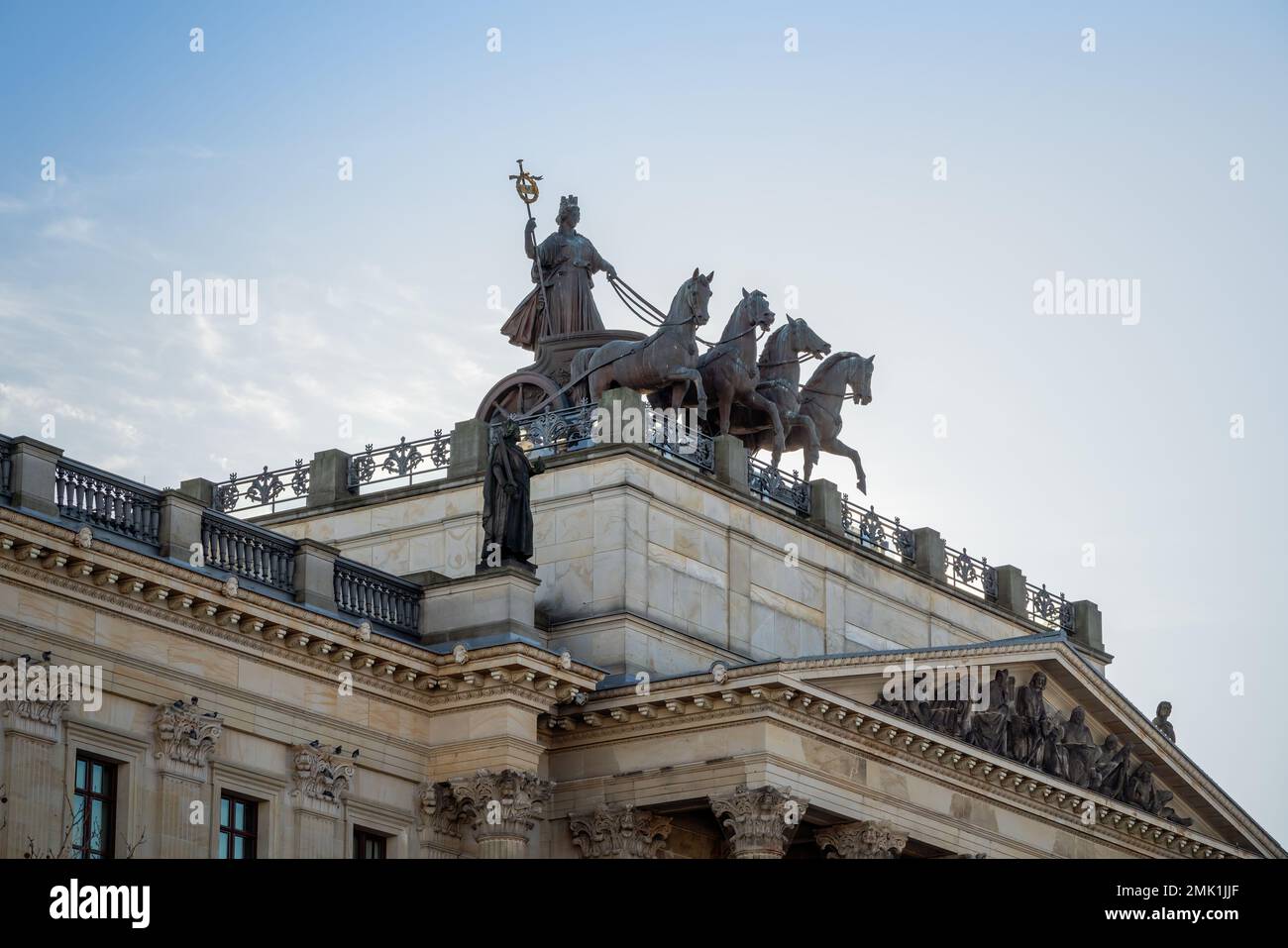 Quadriga Sculpture on top of Brunswick Residence Palace - Braunschweig, Lower Saxony, Germany Stock Photo