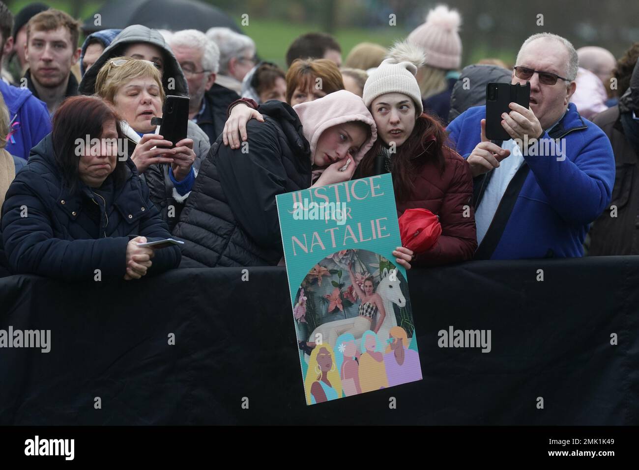 People at a vigil at Lurgan Park in Lurgan, Co Armagh in memory of murder victim Natalie McNally and opposing violence against women. Picture date: Saturday January 28, 2023. Stock Photo