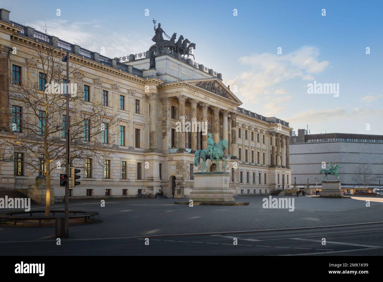 Brunswick Residence Palace with Quadriga and Equestrian Statues at Schlossplatz (Palace Square) - Braunschweig, Lower Saxony, Germany Stock Photo