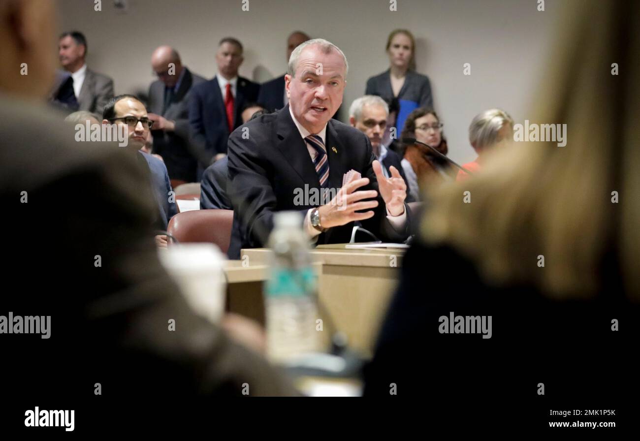 New Jersey Gov. Phil Murphy, center, speaks as he lobbies for the Gateway  Project before a Congressional delegation at Port Authority headquarters,  Friday May 3, 2019, in New York. (AP Photo/Bebeto Matthews