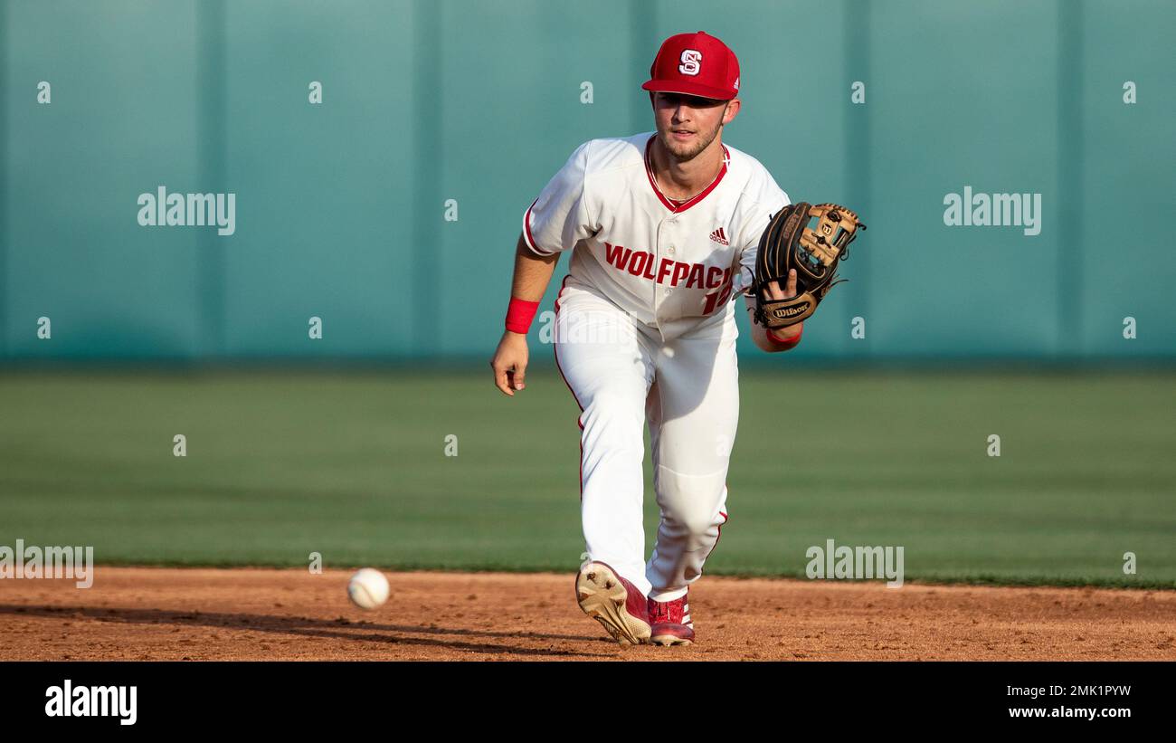 North Carolina State's J.T. Jarrett (15) runs to first base during an NCAA  baseball game on Tuesday, May 11, 2021, in Raleigh, N.C. (AP Photo/Ben  McKeown Stock Photo - Alamy