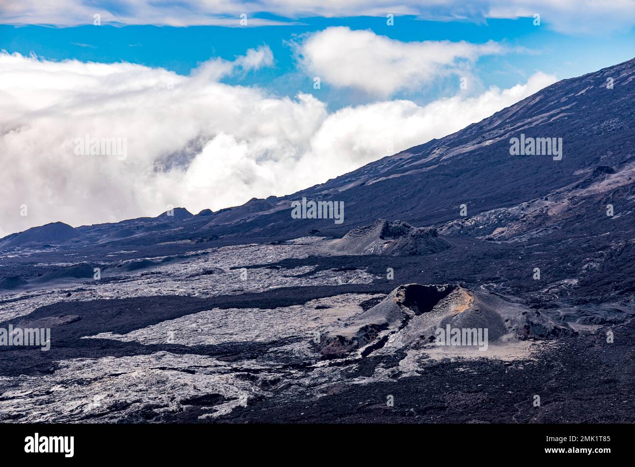 Reunion Island Piton de la Fournaise volcano and Piton Jacob crater