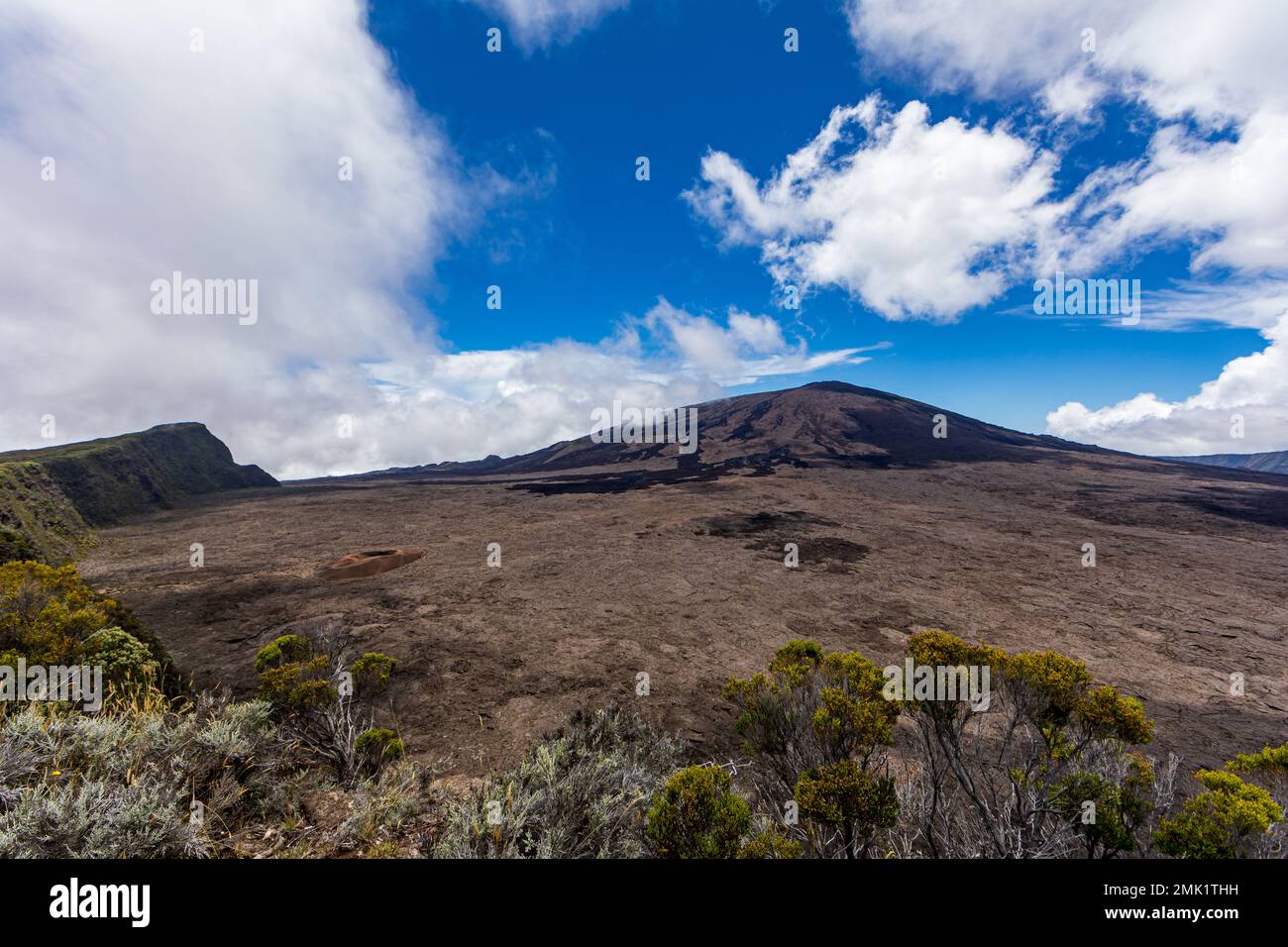 Reunion Island Piton de la Fournaise volcano the volcano with the Formica Leo crater Stock