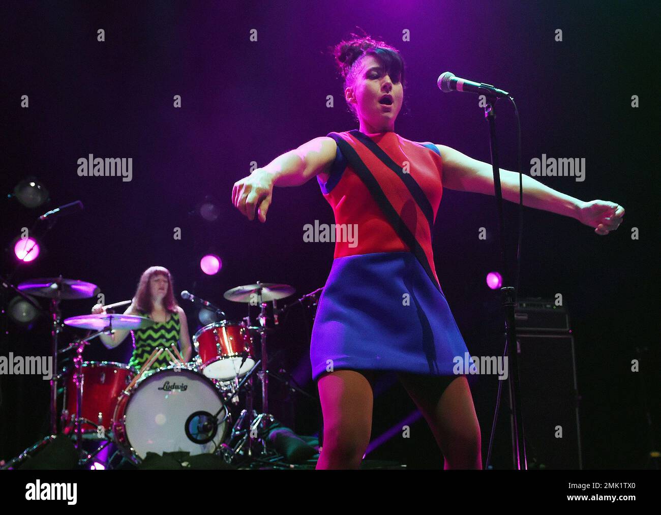 Drummer Tobi Vail of the punk rock band Bikini Kill performs at the  Hollywood Palladium, Thursday, May 2, 2019, in Los Angeles. The 2019 tour  marks the band's first live shows in