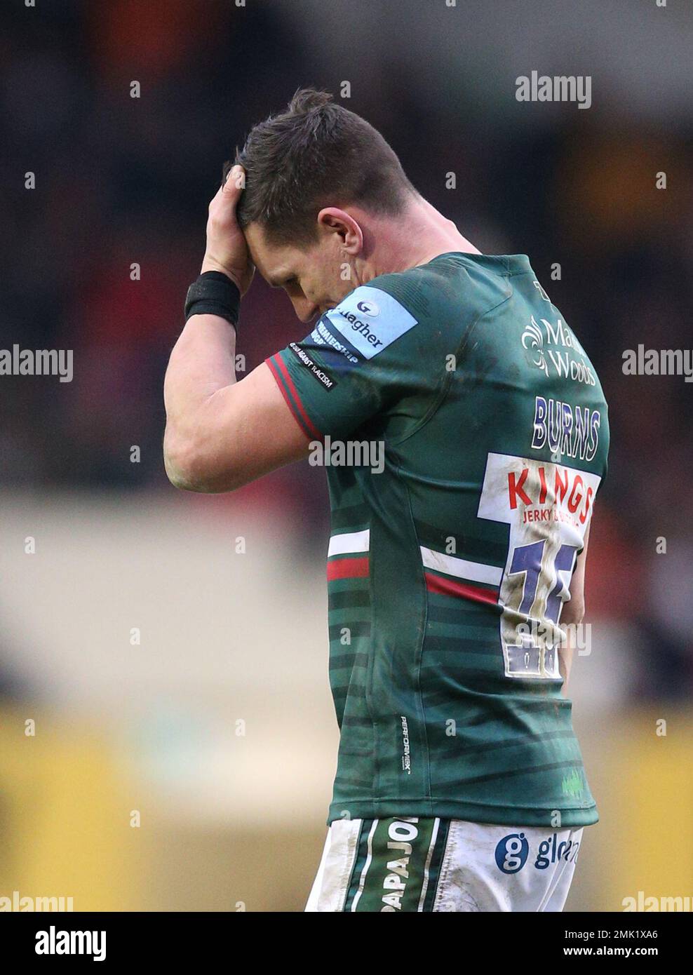 Leicester Tigers’ Freddie Burns is substituted in the second half during the Gallagher Premiership match at the Mattioli Woods Welford Road Stadium, Leicester. Picture date: Saturday January 28, 2023. Stock Photo
