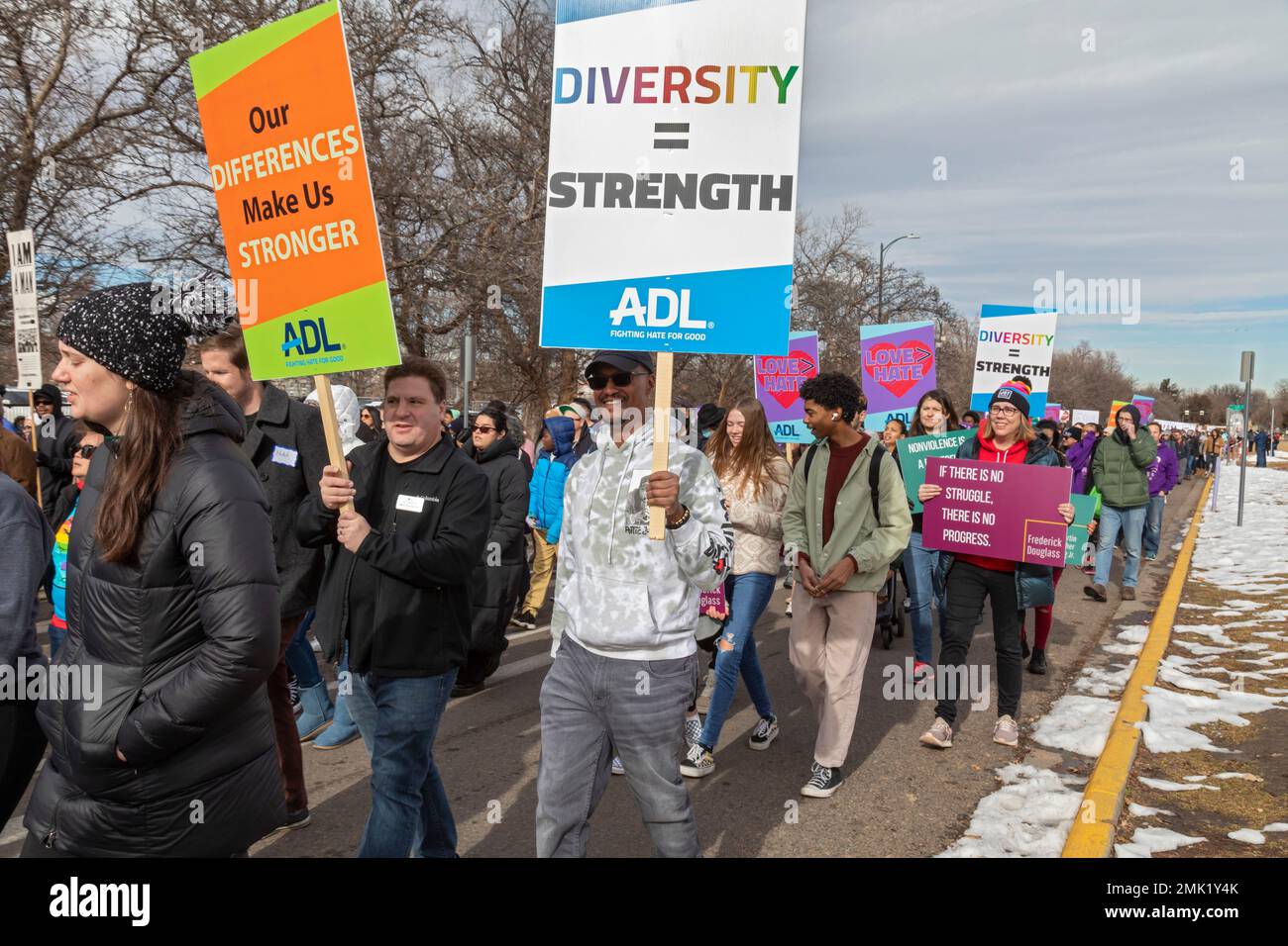 Denver, Colorado - The annual Martin Luther King Day Marade (march + parade). Stock Photo