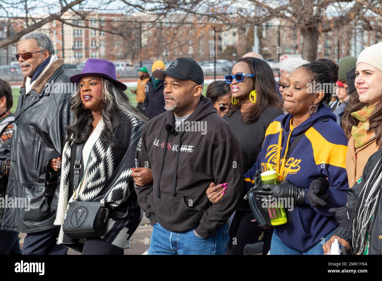 Denver, Colorado - Denver Mayor Michael Hancock (center) joins the annual Martin Luther King Day Marade (march + parade). Stock Photo