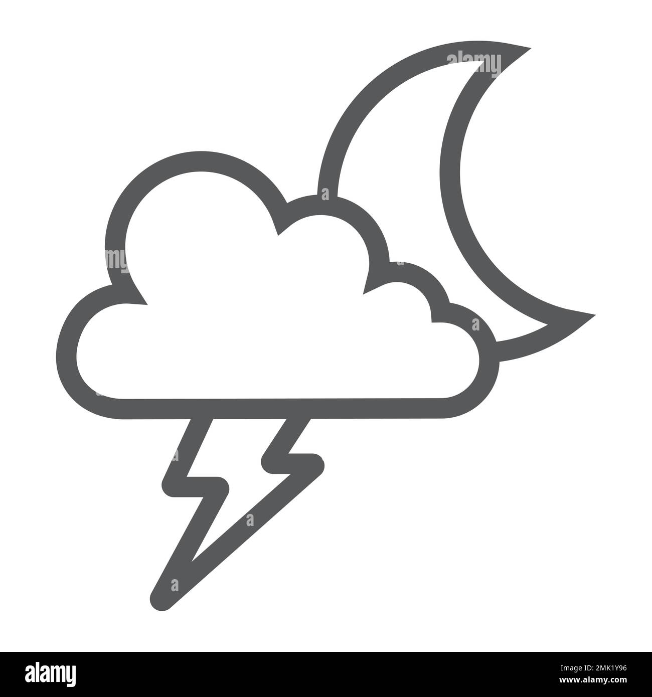 Cloud and lightning line icon, forecast and climate, thunder sign, vector graphics, a linear