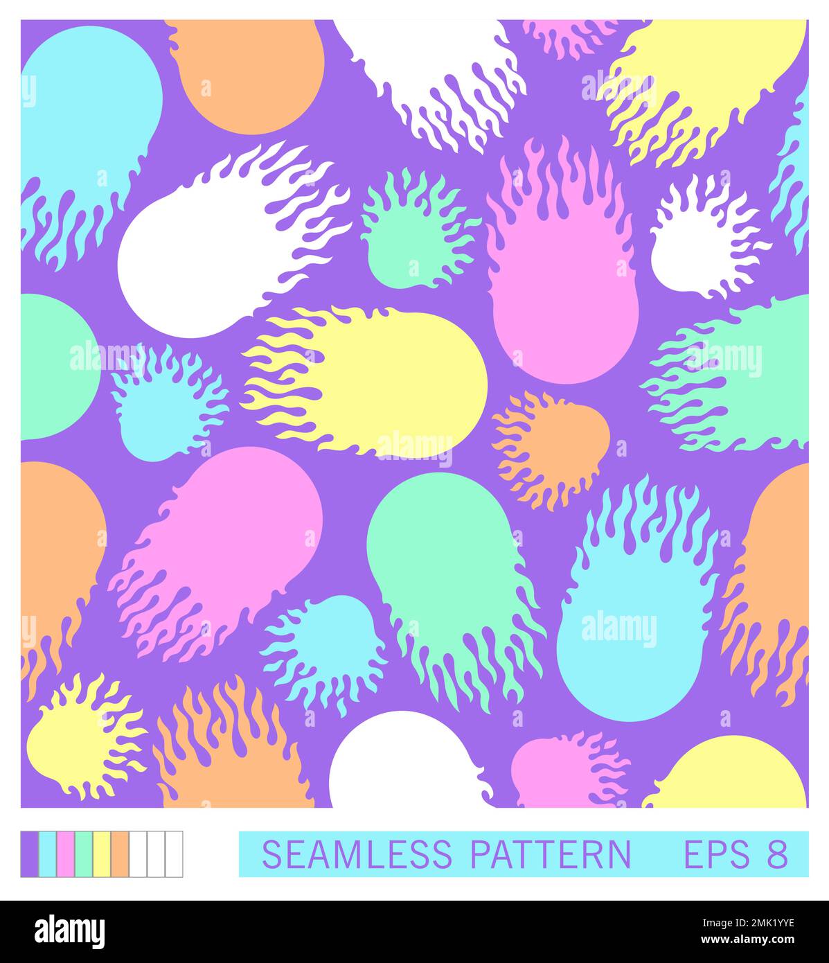 Seamless pattern. Fireballs flow. Trendy Y2K decorative fire balls. Vector graphics Stock Vector