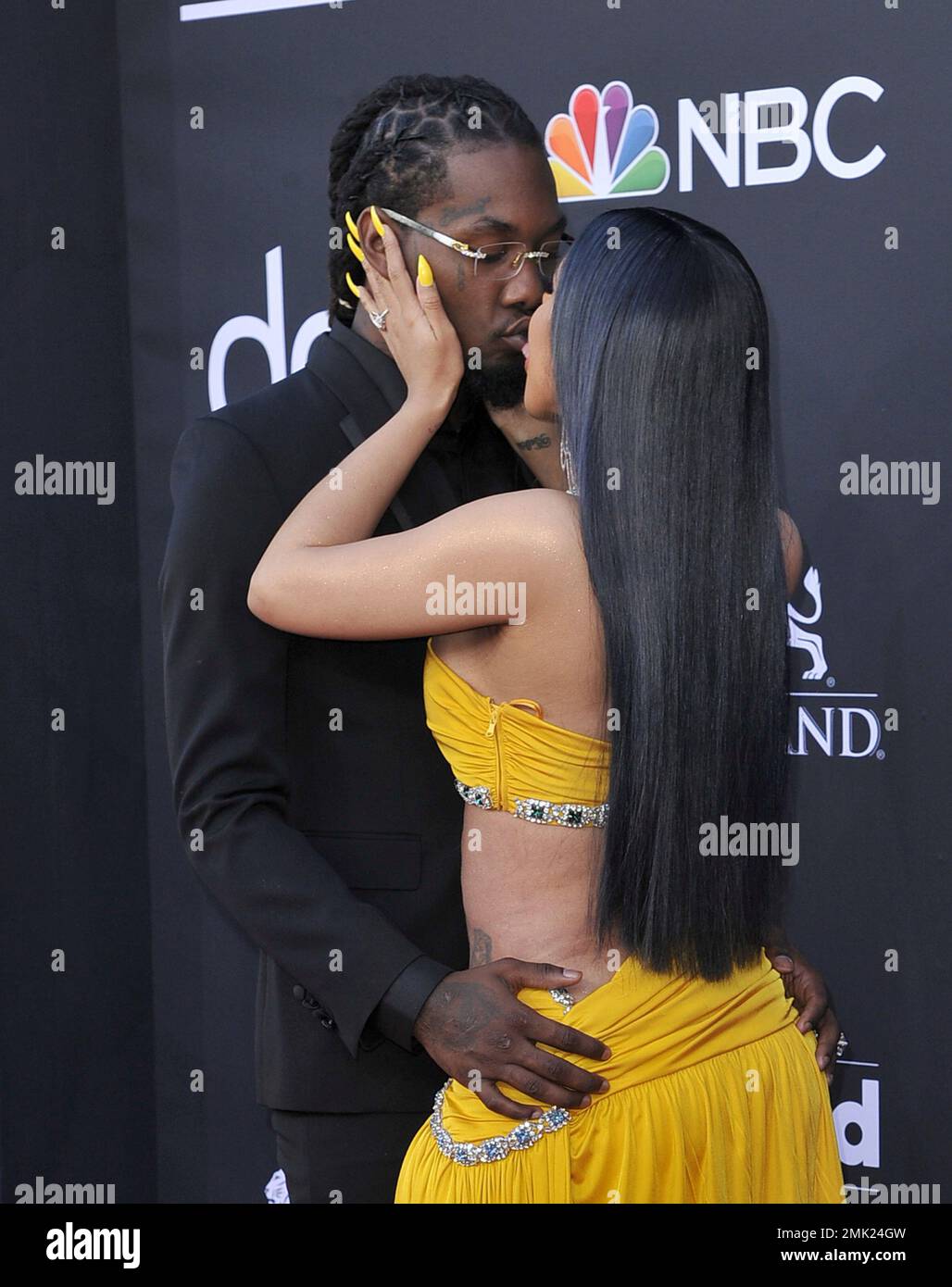 Offset, left, and Cardi B kiss as they arrive at the Billboard Music Awards  on Wednesday, May 1, 2019, at the MGM Grand Garden Arena in Las Vegas.  (Photo by Richard Shotwell/Invision/AP