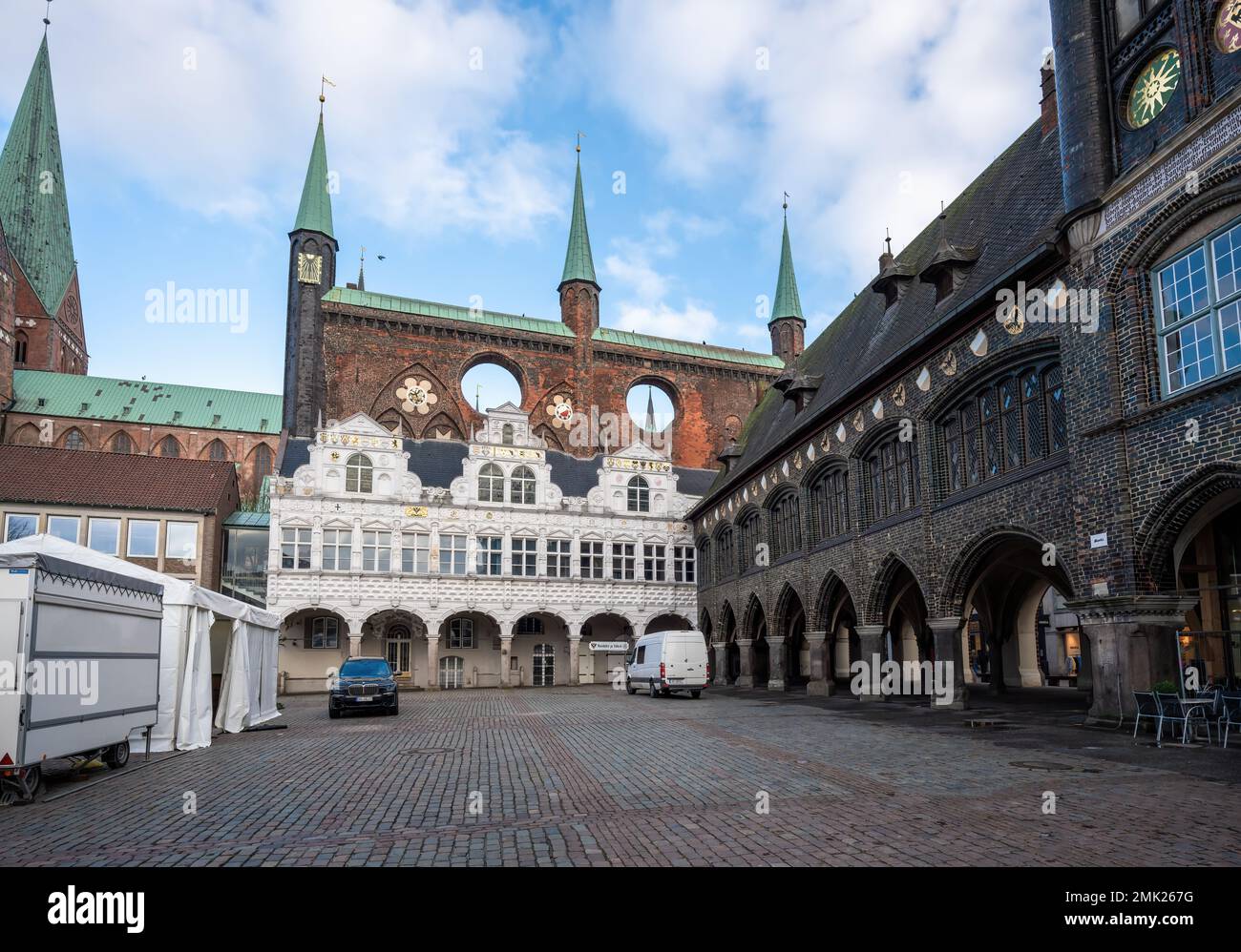 Lubeck Town Hall Market with Renaissance Arbor, Gothic Shield Wall and