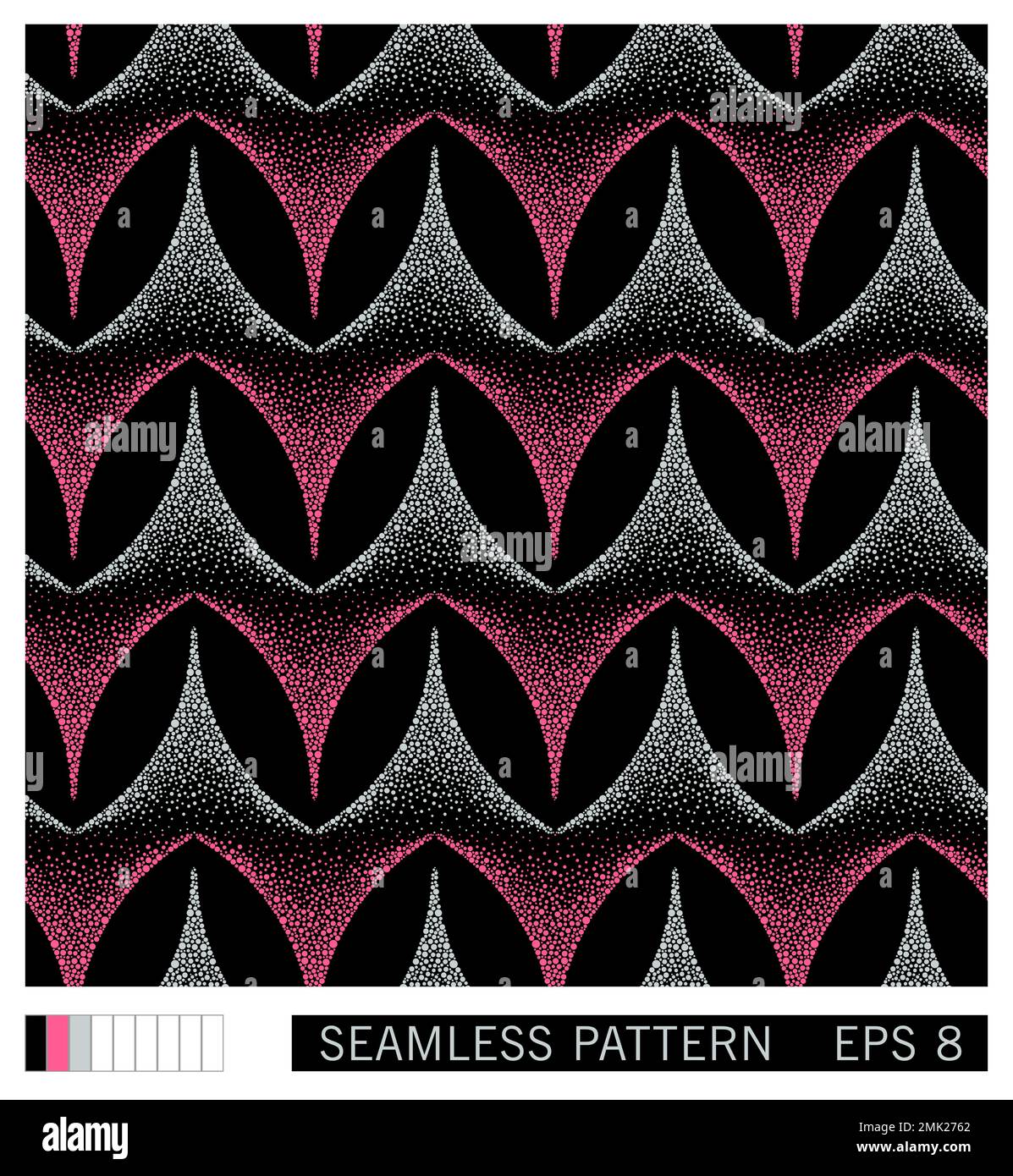 Seamless pattern. Shaded jagged bands with sharp peaks. Stipple halftone dotted texture. Retrofuturistic vector art Stock Vector