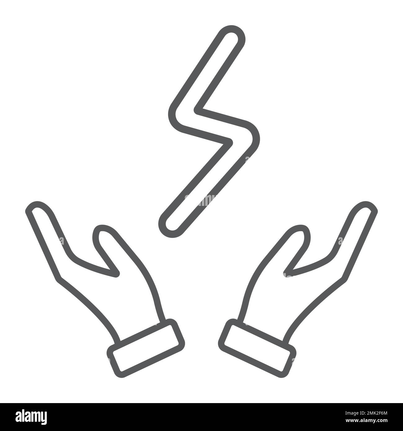 Bolt in hands thin line icon, electric and power, lightning sign, vector graphics, a linear pattern on a white background, eps 10. Stock Vector