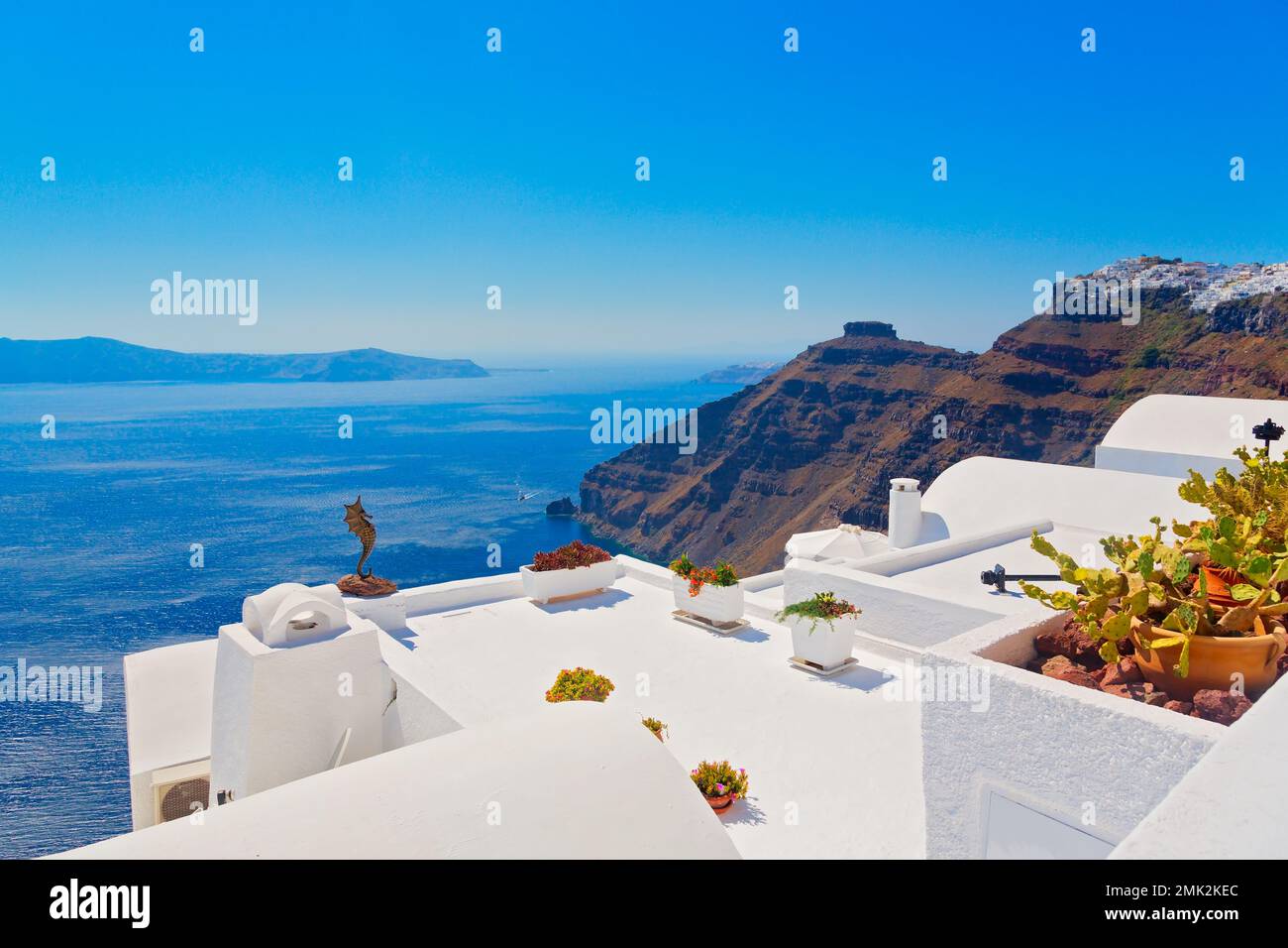 Panoramic view of  Thira, Santorini, Cyclades Island, Greece Stock Photo