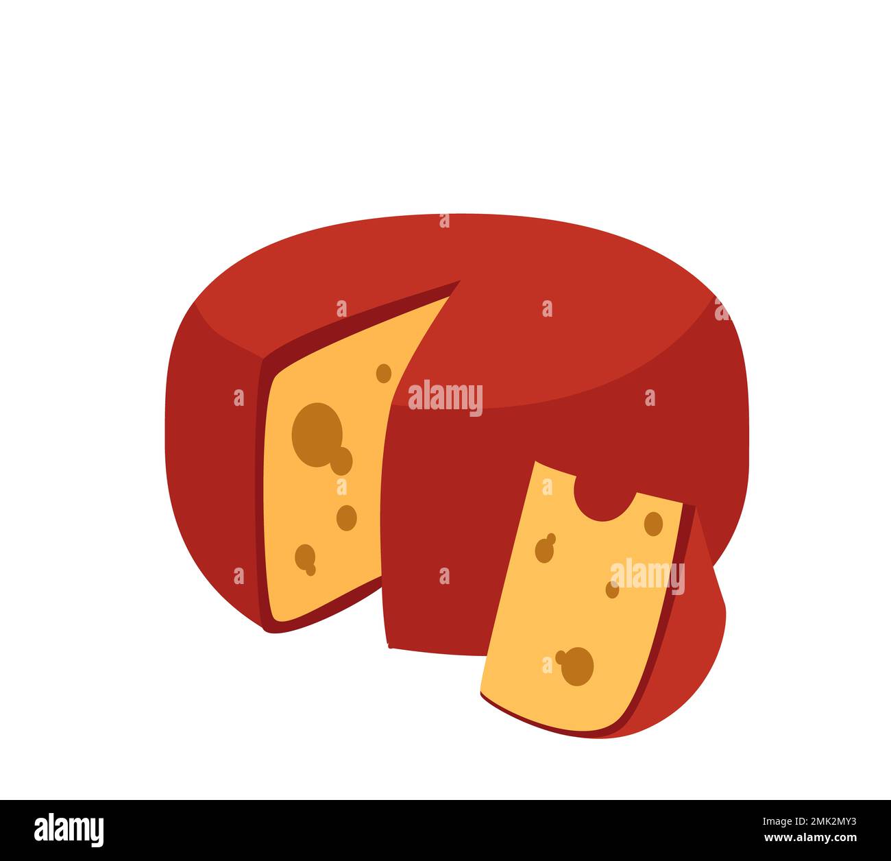 Holland cheese round wheel of Gouda with cut piece of hard Dutch chees